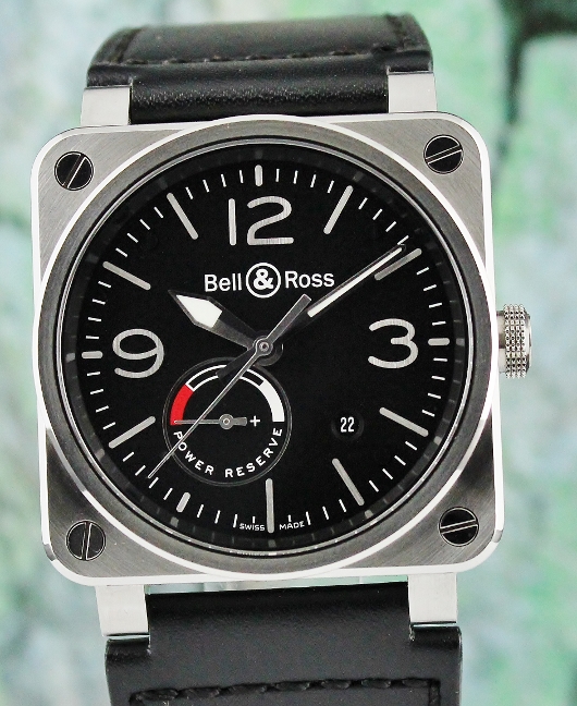 LIKE NEW UNPOLISHED BELL & ROSS AVIATION RESERVE DE MARCHE AUTOMATIC WATCH / BR03-97